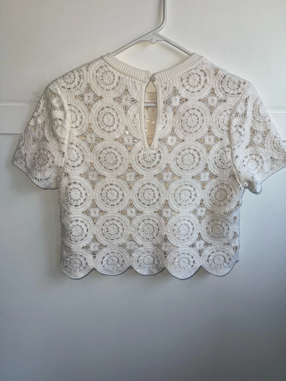 Abercrombie & Fitch White Crochet Lace Mosaic Tile Top Short Sleeve Boho Small - Picture 5 of 12
